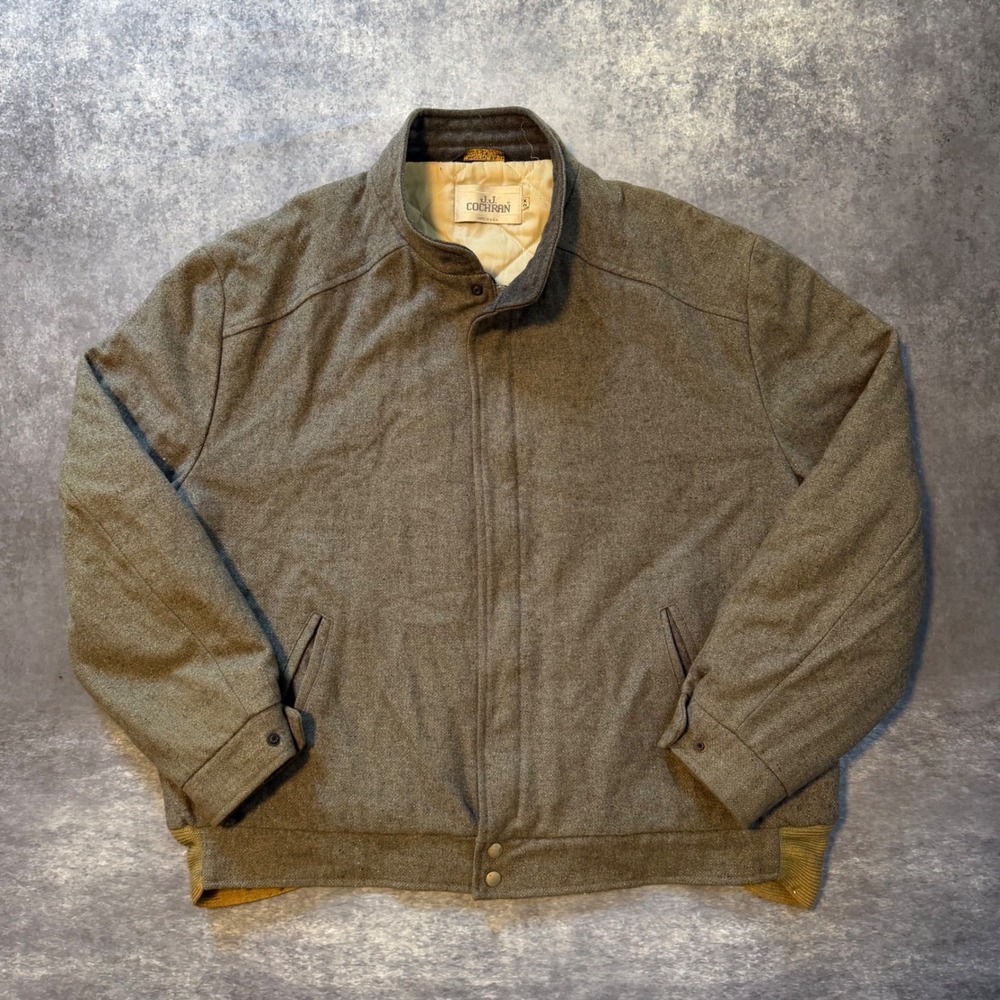 Vtg J.J. Cochran Mens 2XL Gray Wool Bomber Jacket Made in USA Quilted Lined Coat